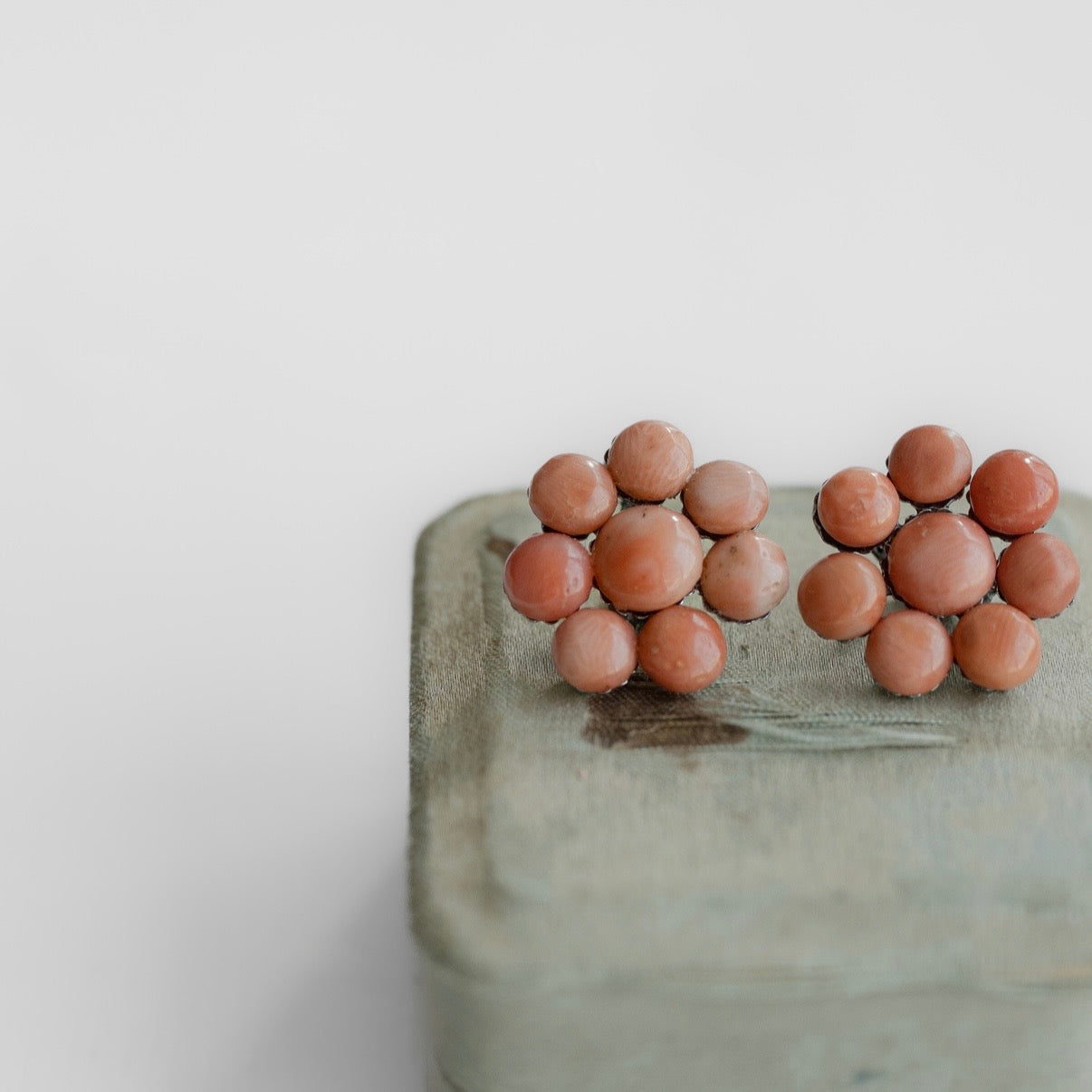 C. 1940-1960｜Natural Pink Coral Cluster Clip-On Earrings