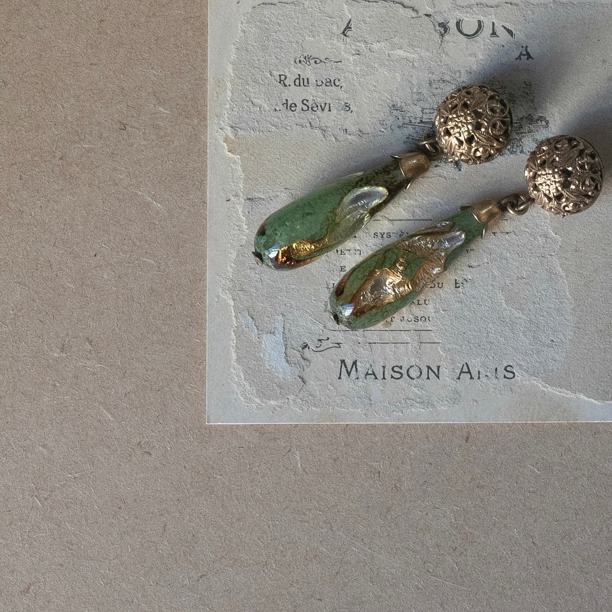 Foil Glass Filigree Drop Earring