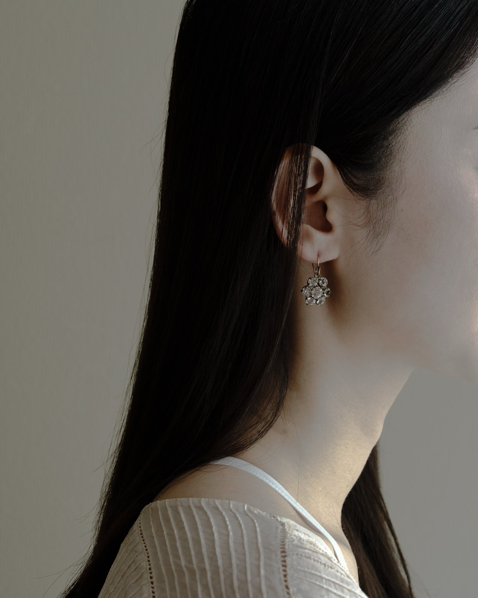 C.1900 ローズカットクリアガラス 18K ゴールド ピアス