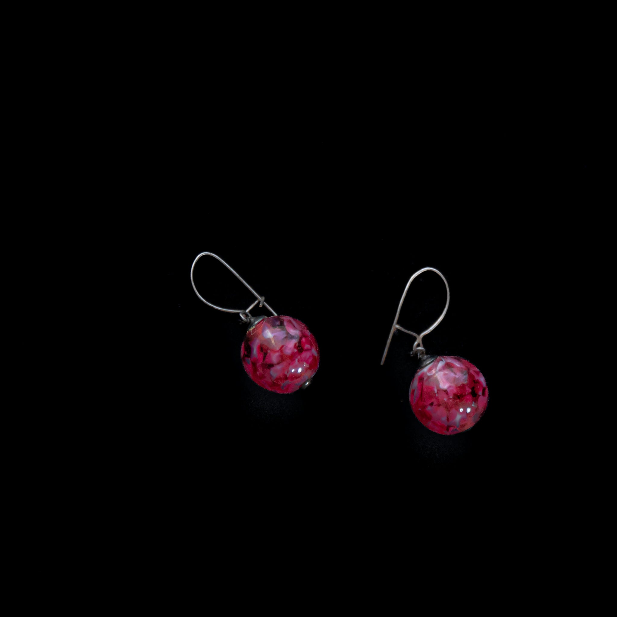 C.1930s Berry Red Marble Glass Pierced Earrings