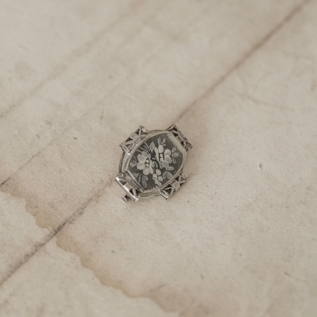 Monotone Flower Silver Tone Brooch