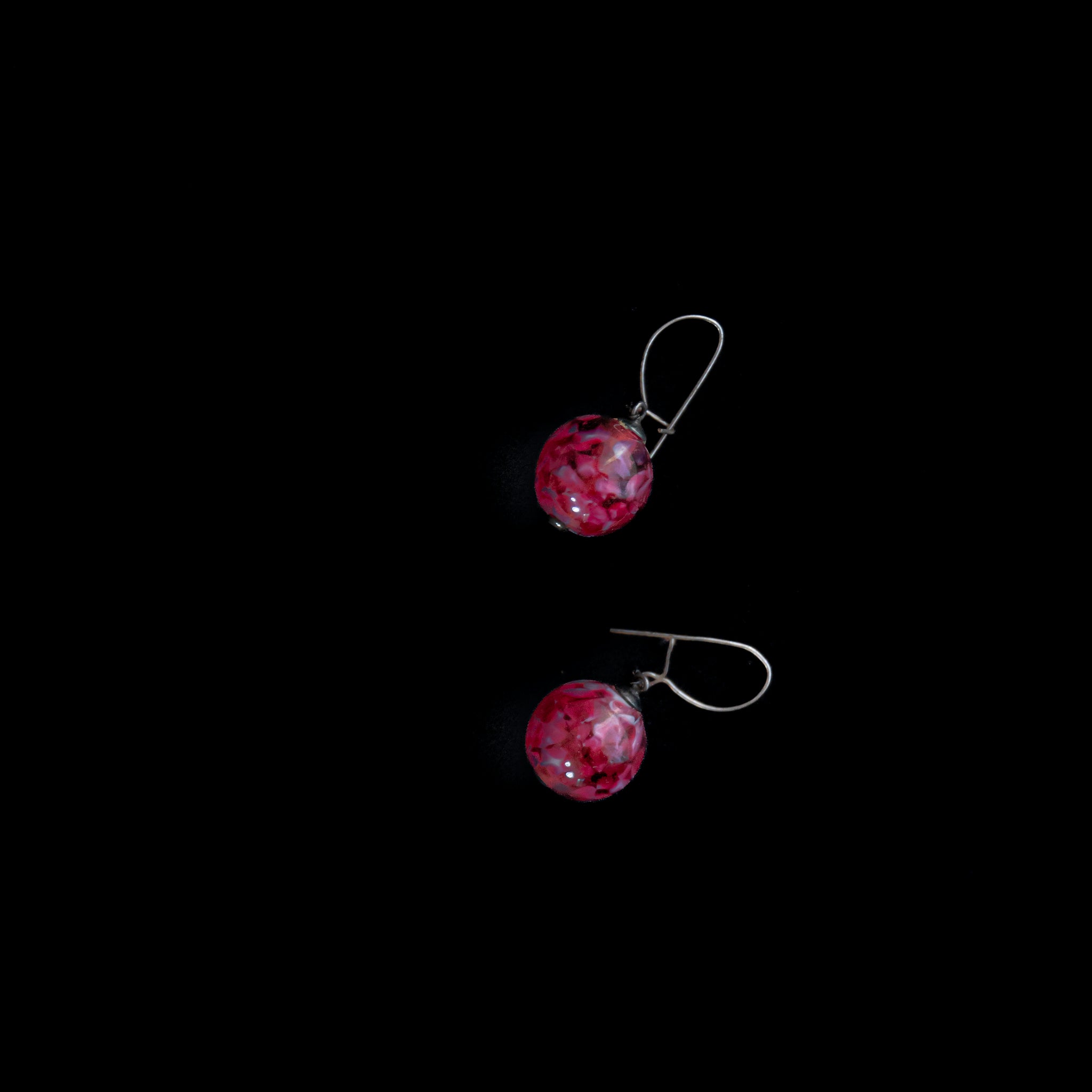 C.1930s Berry Red Marble Glass Pierced Earrings