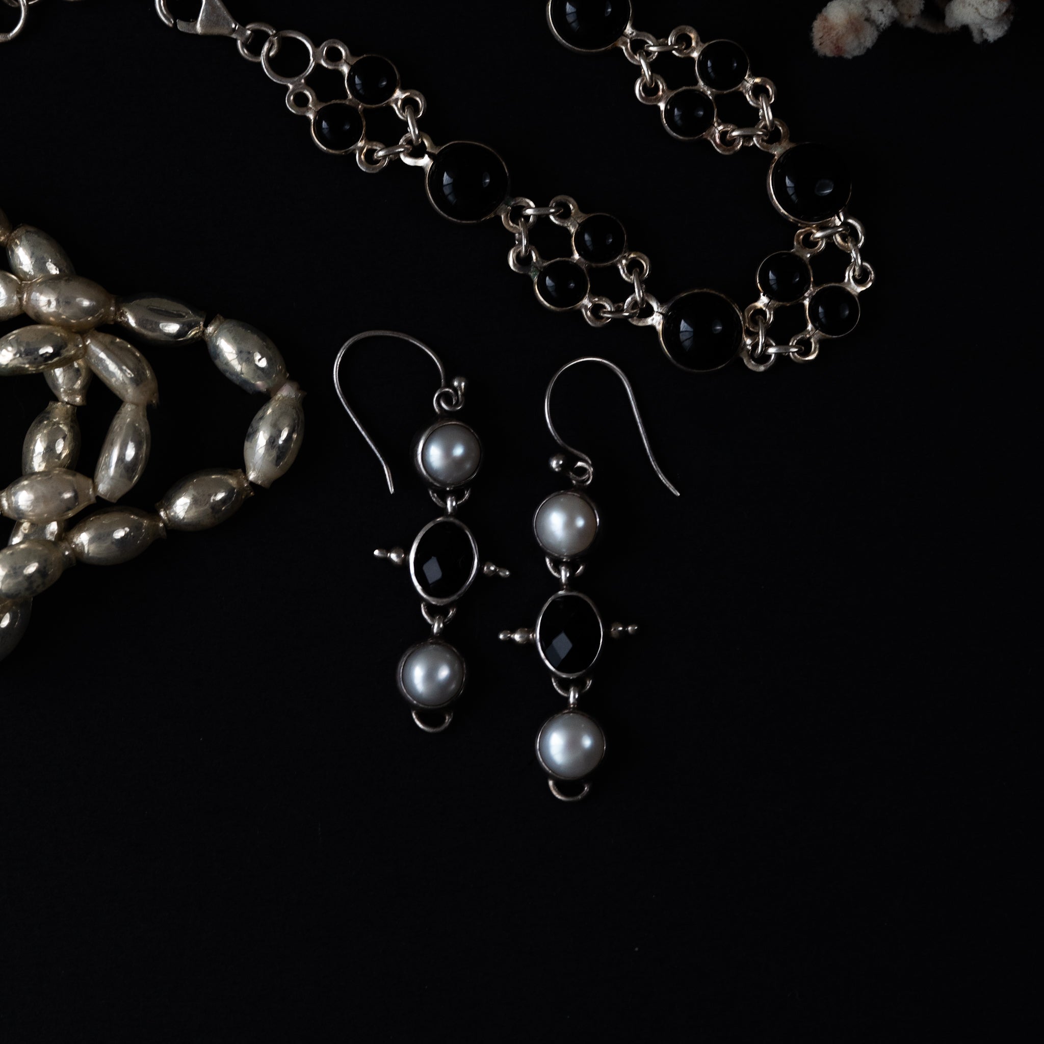 パール&オニキス シルバー ピアス