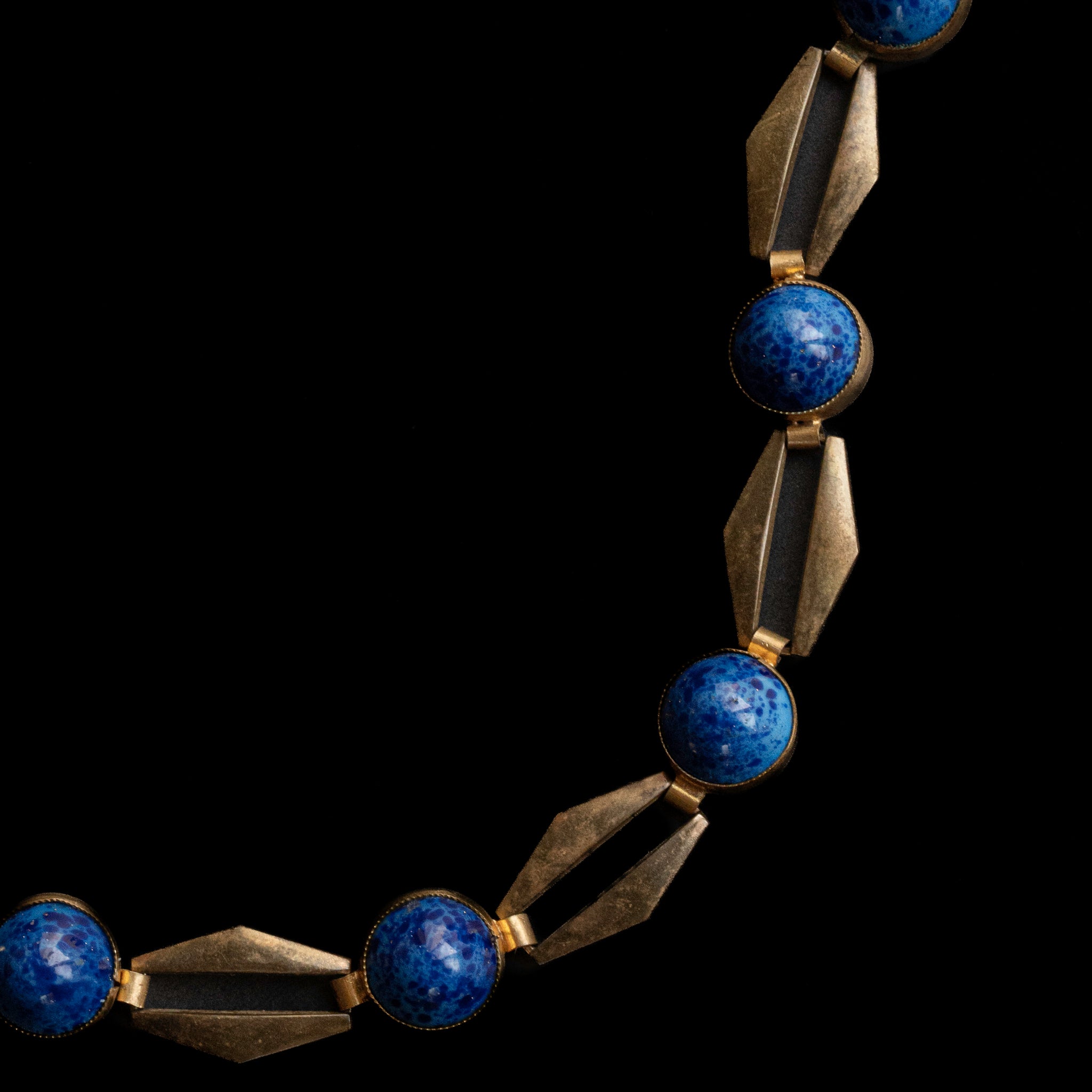 1930-40s Ocean Blue Glass Brass Bracelet
