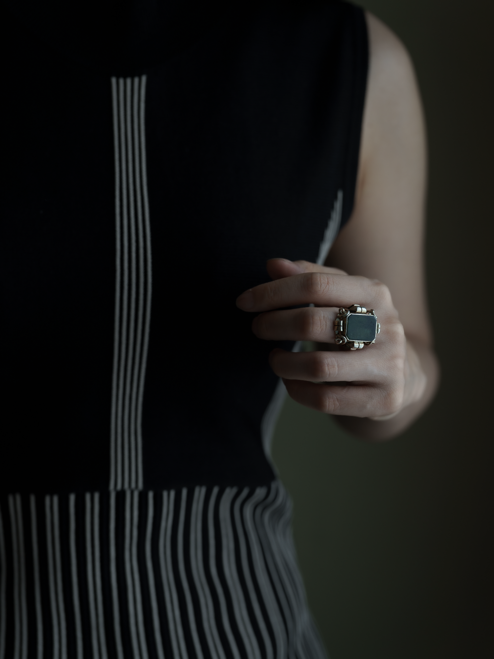 Art Nouveau / Art Deco Transitional design Green Jasper et Silver Ring