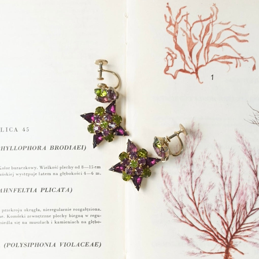 Peridot Green Purple Glass Drop Earrings