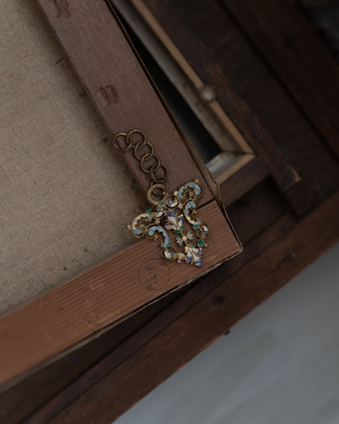 French Iris Enamel Gold Tone Pendant Top