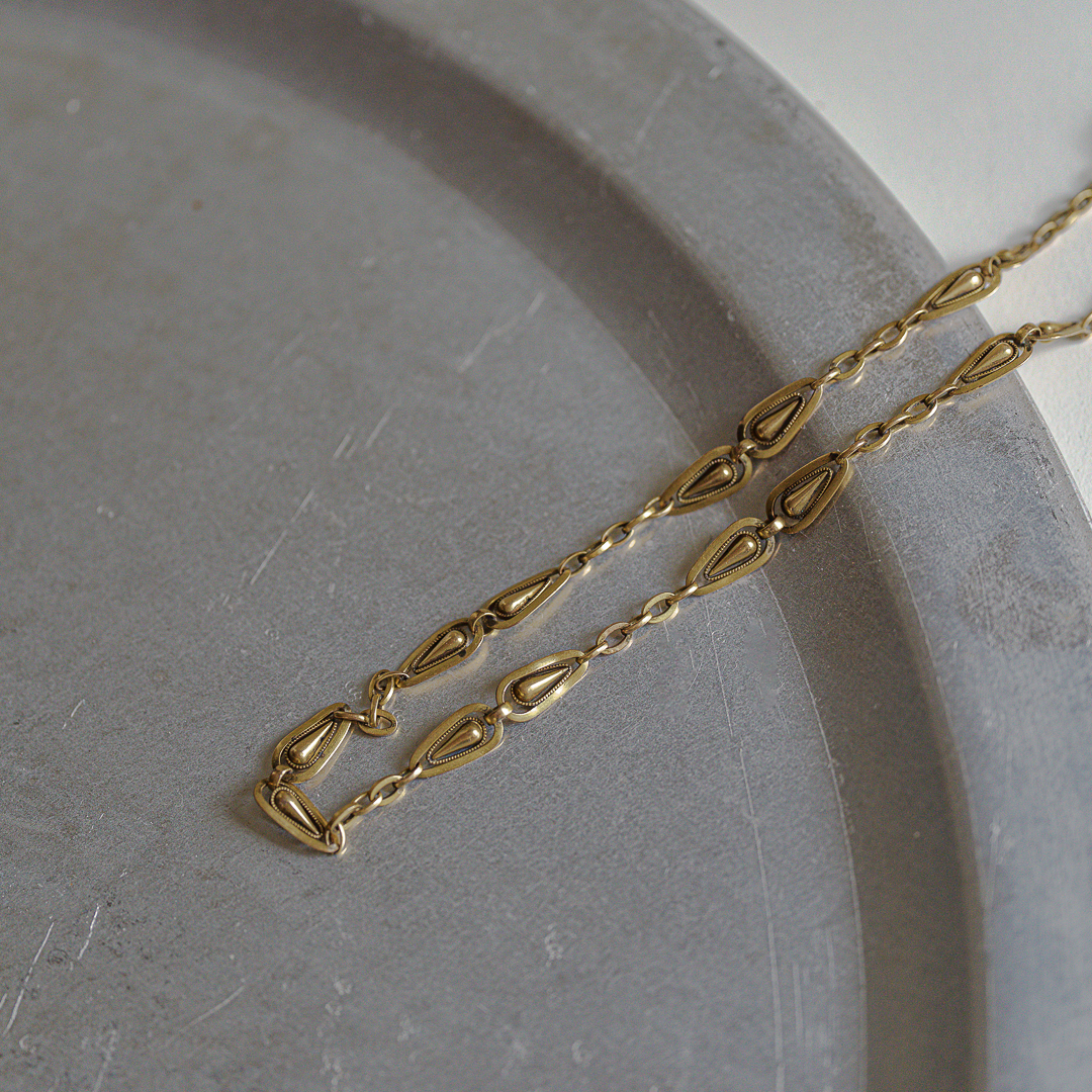 C.1900-1915｜Teardrop Motif Milgrain Link Albert Chain