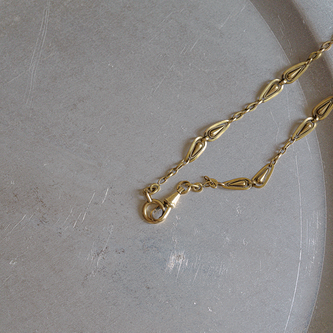 C.1900-1915｜Teardrop Motif Milgrain Link Albert Chain
