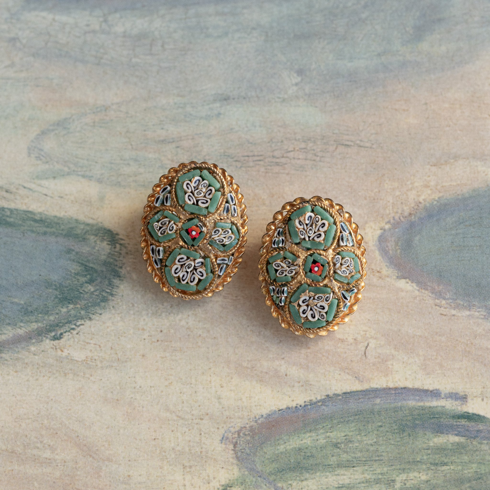 Micro Mosaic Water Lily Earrings