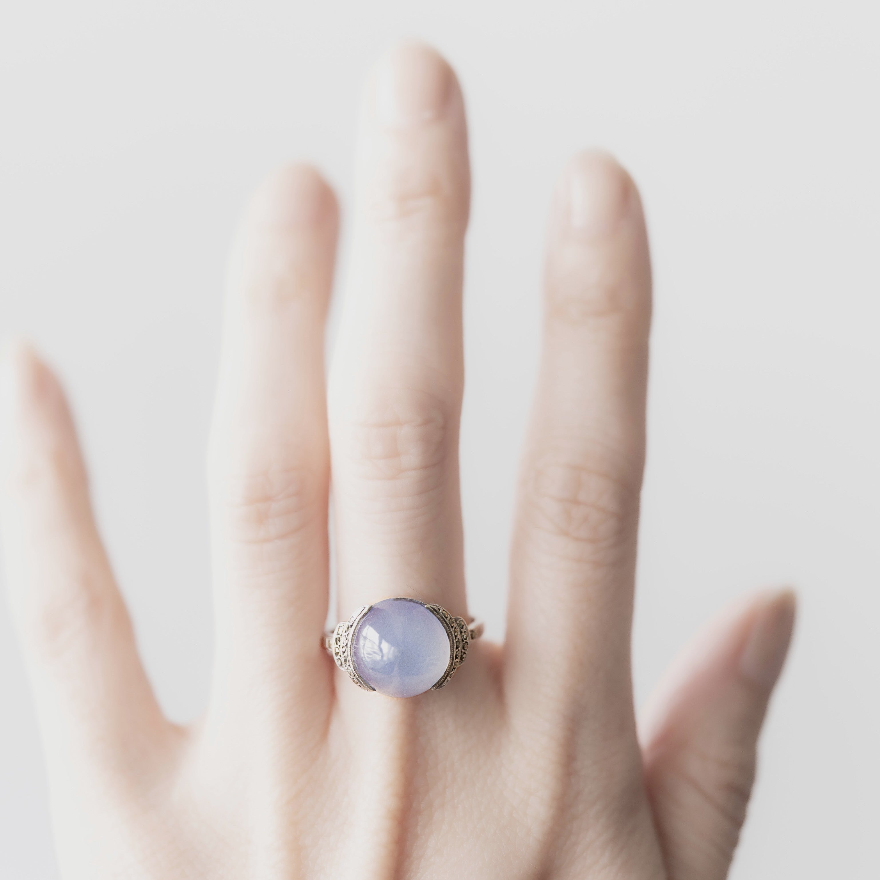 C.1920-1940｜Blue Chalcedony & Marcasite French Silver Ring