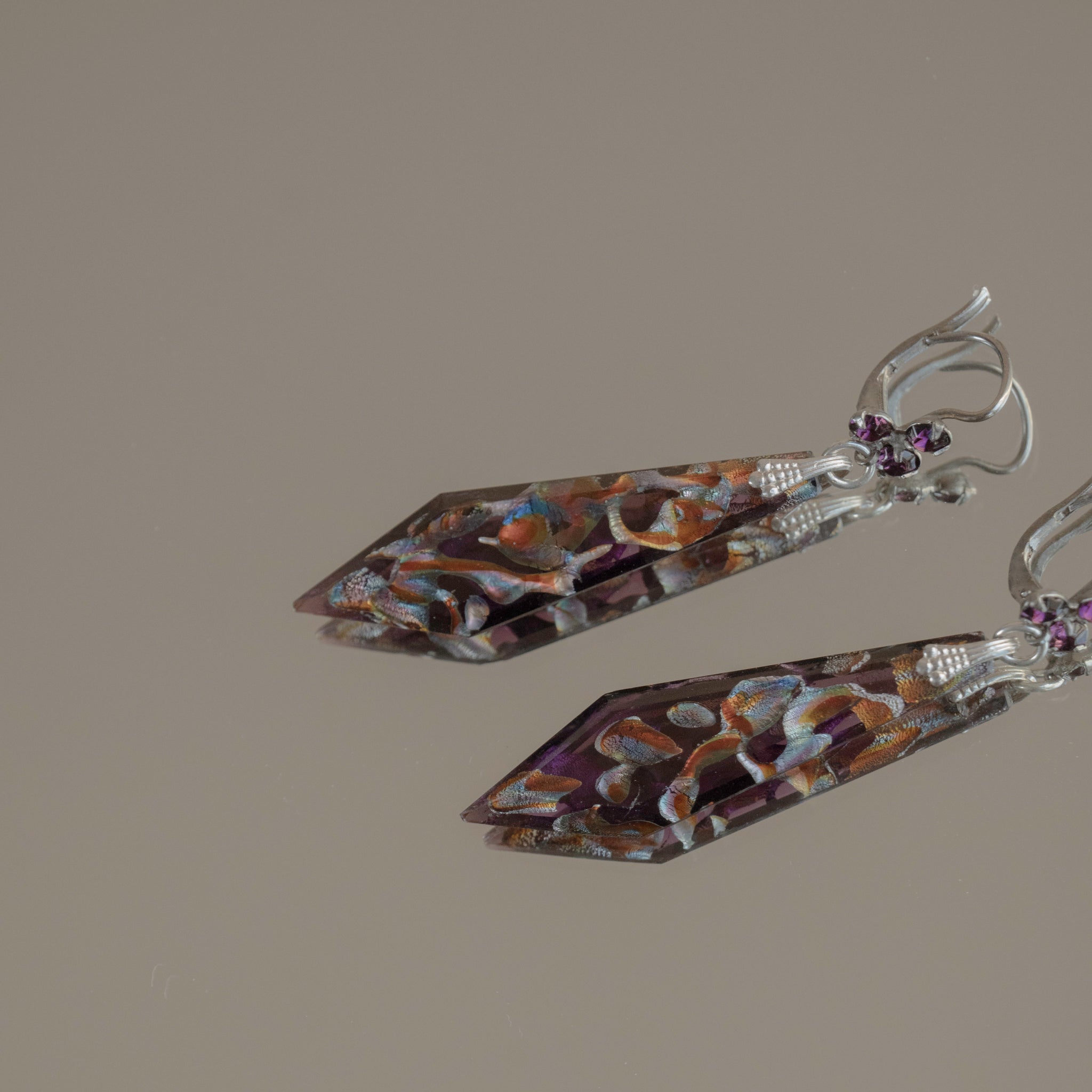 1950s Clover Sword Glass Pierced Earrings