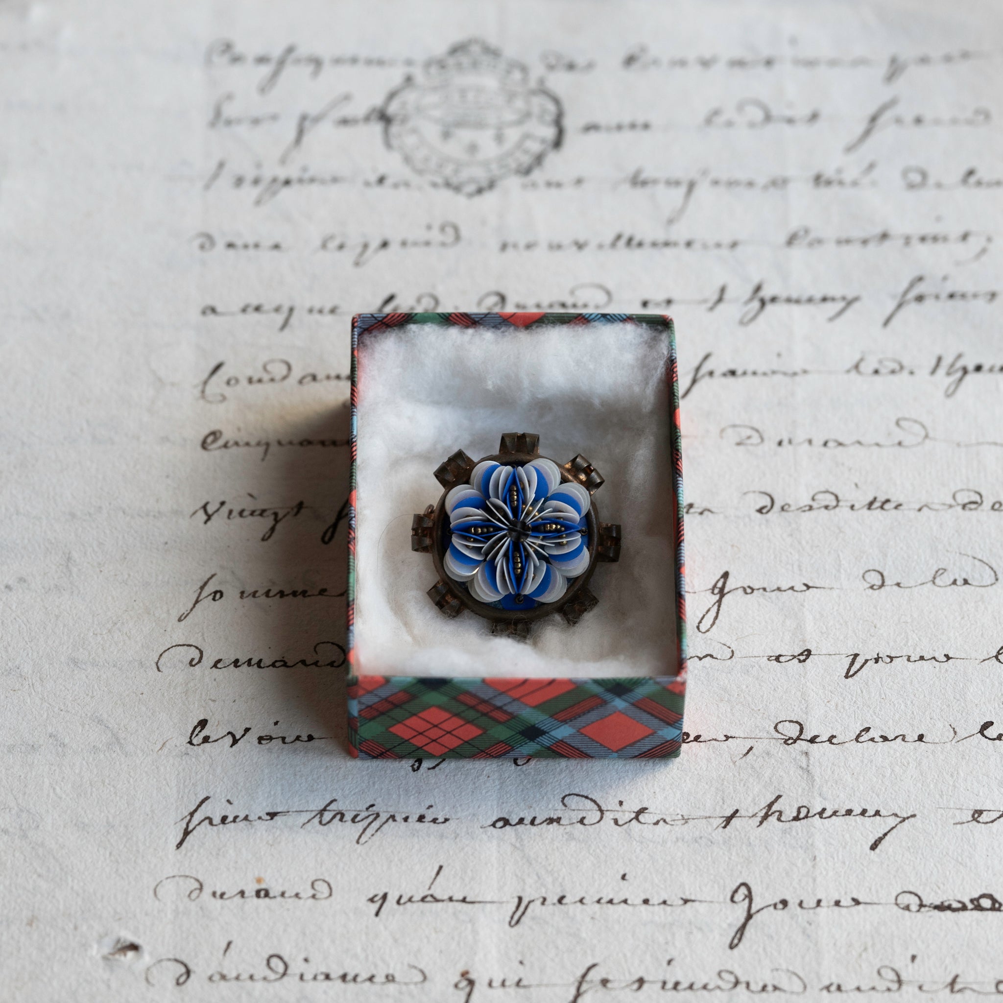 1930s Blue White Flora Brooch